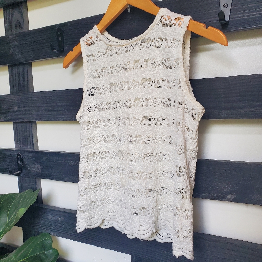 White Lace Tank Top with Button Details
